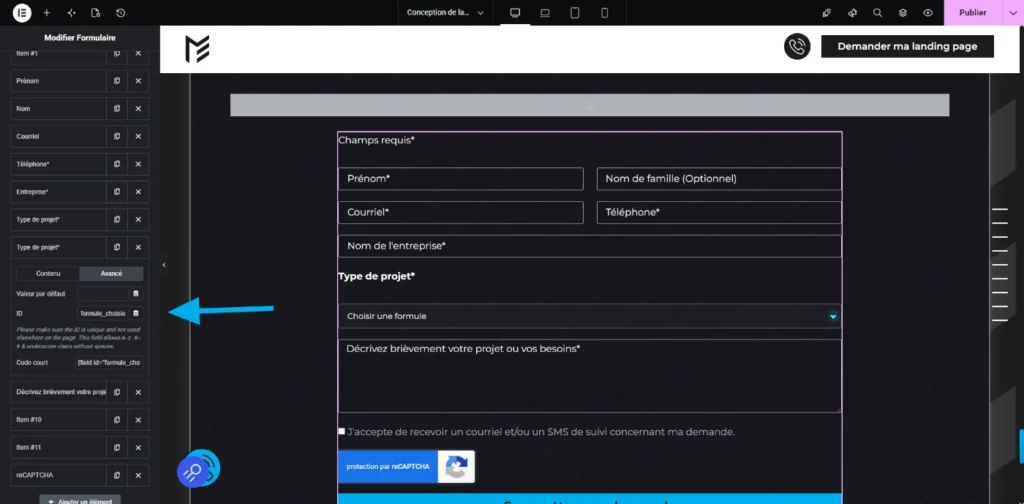 configurer l’id du formulaire