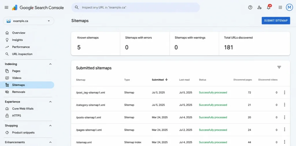 Google Search Console sitemaps
