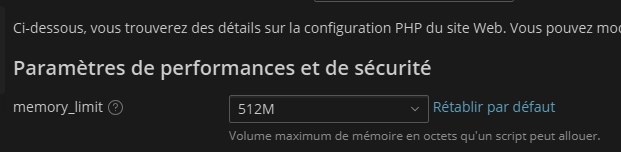 plesk mémoire limite php